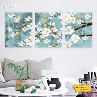 Tranh tô màu 40x50cm có khung bộ 3 hoa anh đào T337