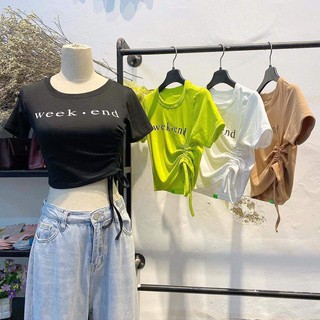 Áo croptop dây rút ôm body cổ tròn chất thun cotton giá rẻ