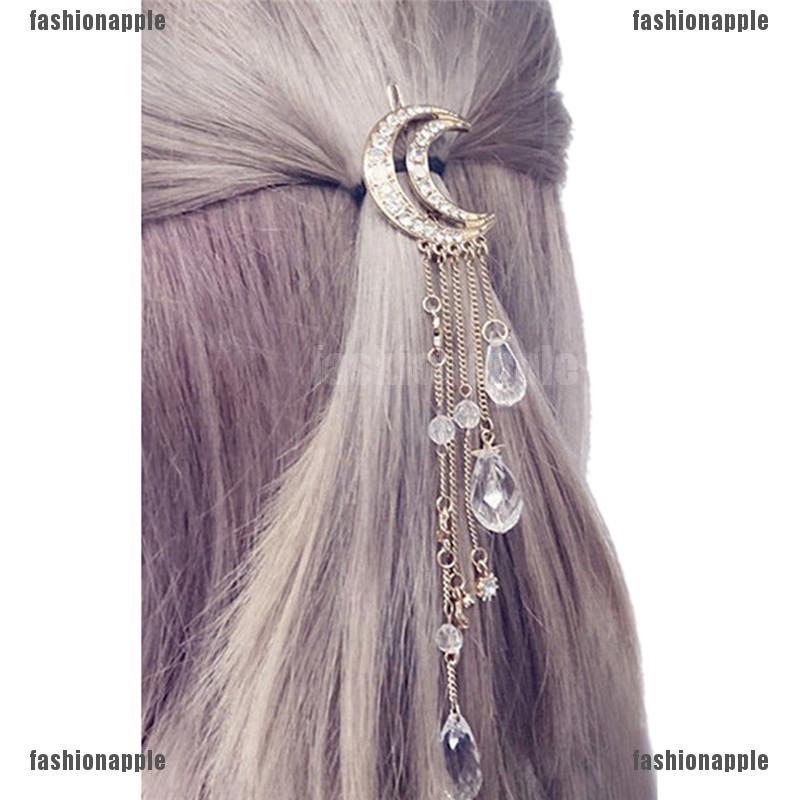 Kẹp Tóc Hình Mặt Trăng Đính Đá Thanh Lịch Cho Nữ