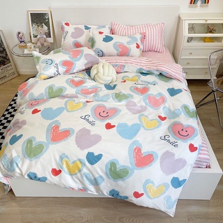 Bộ chăn ga gối 4 món "TIM HỒNG" phong cách Hàn Quốc - Chất liệu cotton poly nhập khẩu