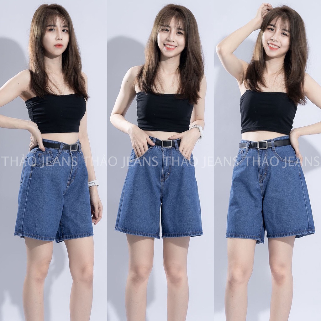 Quần Short Ngố Jean Lững Ống Rộng Lai Cuốn Phong Cách ULZZANG