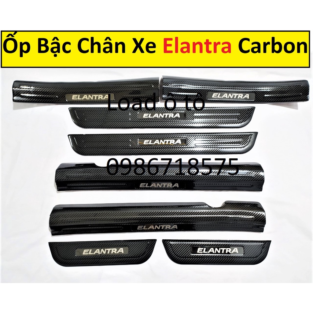 Ốp Bậc Cửa, Nẹp Bước Chân, Cốp Sau Xe Huyndai Elantra 2018-2022 Mẫu Vân Carbon Cao Cấp