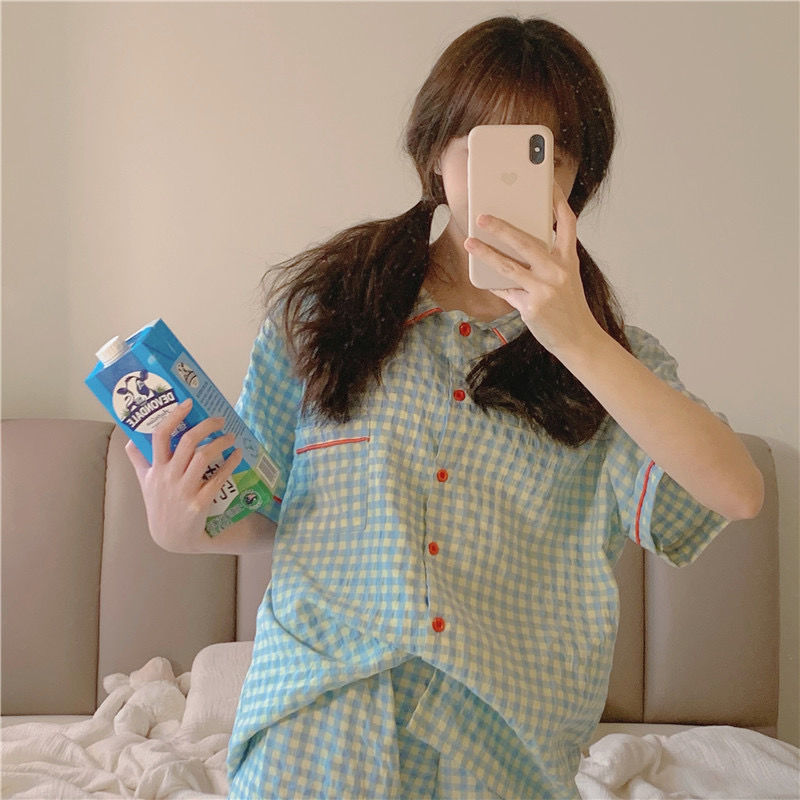 Bộ Đồ Ngủ Ngắn Tay Xinh Xắn Theo Phong Cách Hàn Quốc Cho Nữ