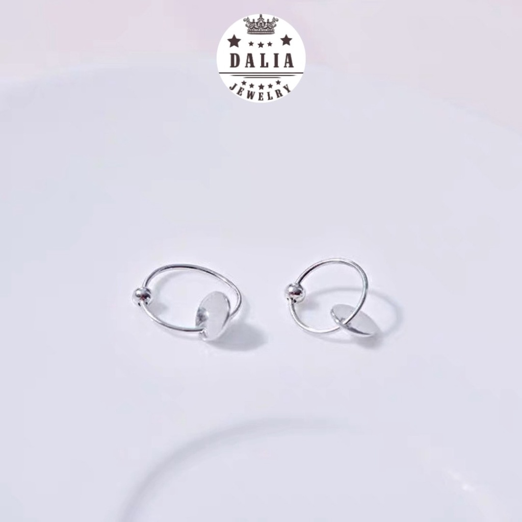 Bông tai tròn bạc nữ thật gắn charm tròn DaLiA Jewelry khuyên tai bạc bông tròn cá tính