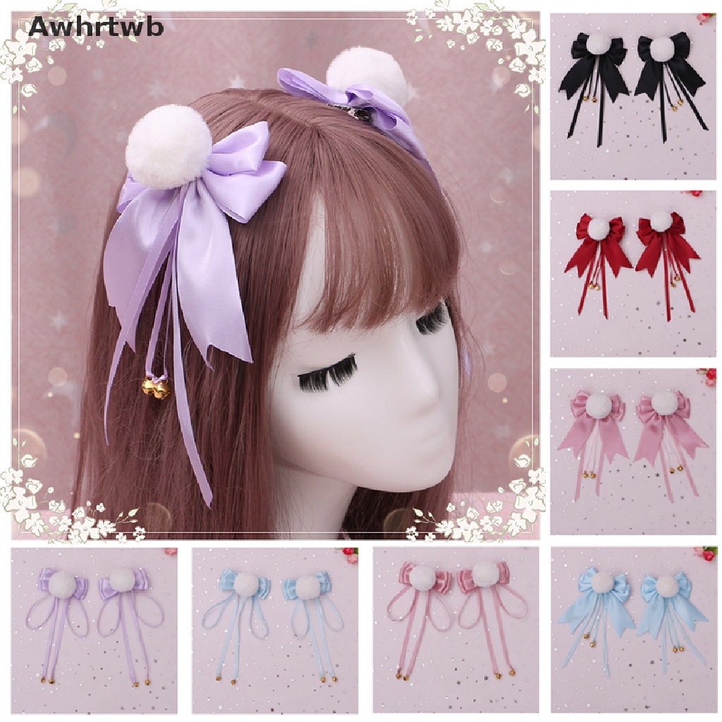 Kẹp Tóc Đính Nơ Và Bóng Lông Dễ Thương Phong Cách Lolita Mới