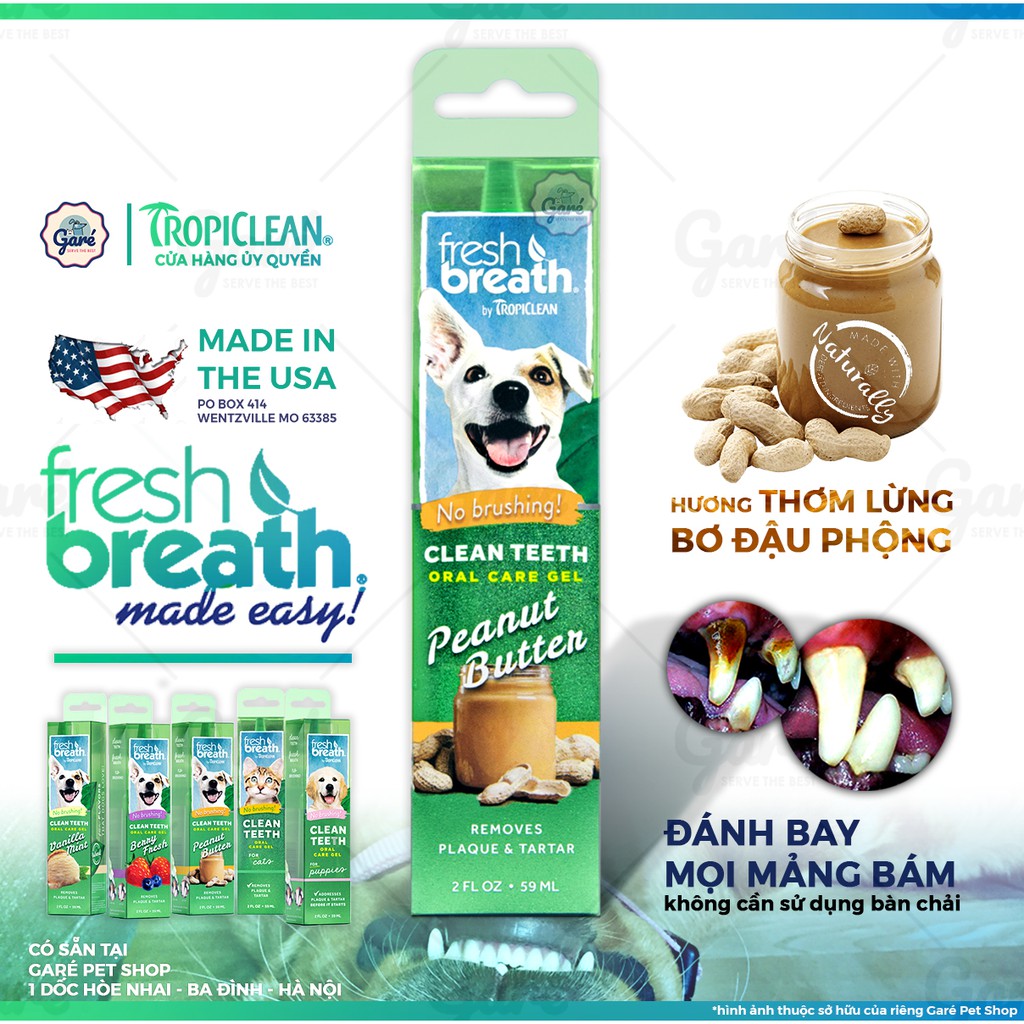 Gel vệ sinh răng miệng đánh bay mảng bám cao răng và hôi miệng cho Chó -TropiClean Fresh Breath Clean Teeth Berry Fresh