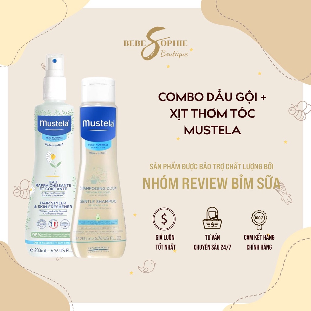Chính hãng - Combo dầu gội và xịt thơm tóc Mustela an toàn cho bé sơ sinh