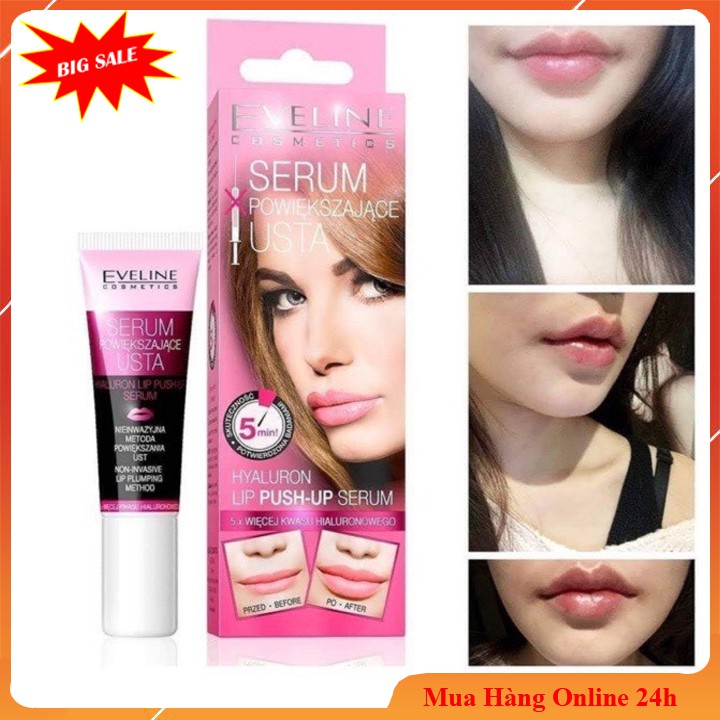 Dưỡng môi,Serum dưỡng môi Eveline Hyaluron Lip Push-up làm môi căng hồng, mềm ẩm