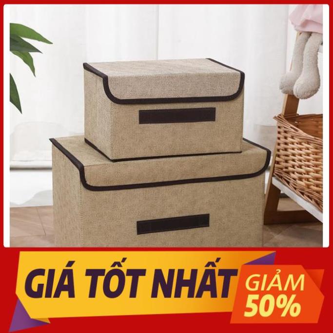 Combo 2 hộp túi vải đựng đồ thùng đựng quần áo đồ lót đồ chơi đa năng bằng vải cứng, có nắp đậy không cần tủ tiện dụng