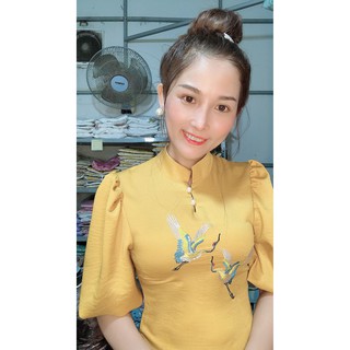 Sét lam thêu hạc cc