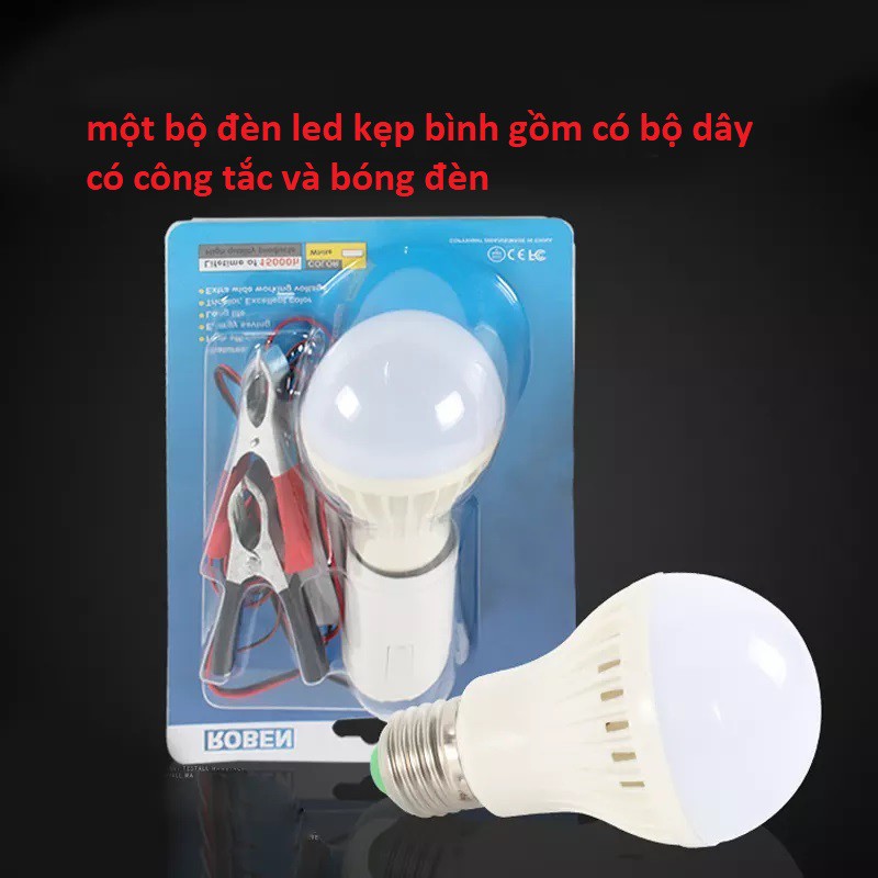 Bộ dây kẹp bình ác quy sử dụng bóng đèn LED có công tắc và đuôi xoáy E27,TẶNG KÈM BÓNG LED 10W DY08