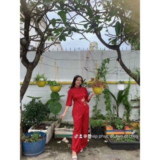 Đồ lam đi chùa mẫu bông lụa