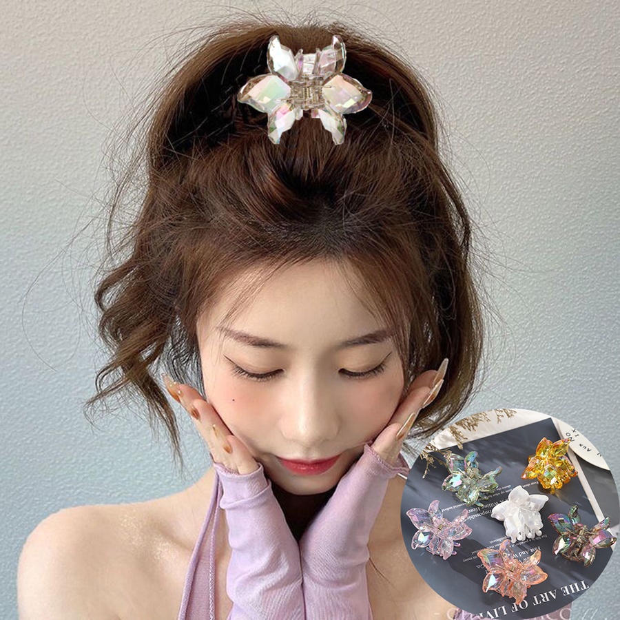 Kẹp Tóc Càng Cua Trong Suốt Bằng Nhựa Acrylic Hình Hoa Dễ Thương Phong Cách Hàn Quốc Cho Nữ