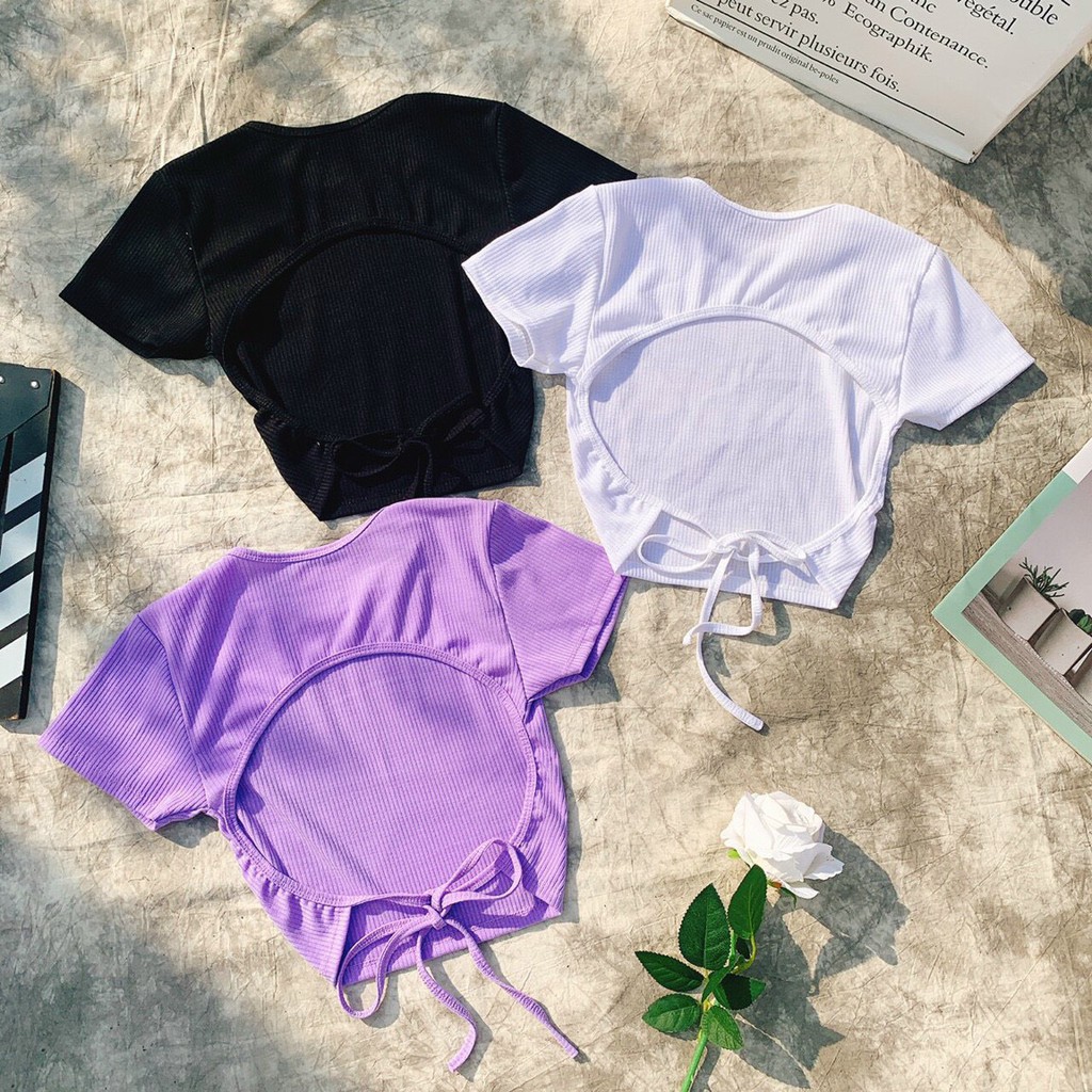 áo kiểu hở lưng cột dây eo sexy, chất thun gân, kiểu dáng thời trang, cá tính, hiện đại