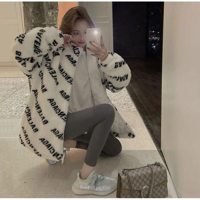 BALENCIAGA Mới Áo Khoác Lông Cừu Có Khóa Kéo Cho Nữ
