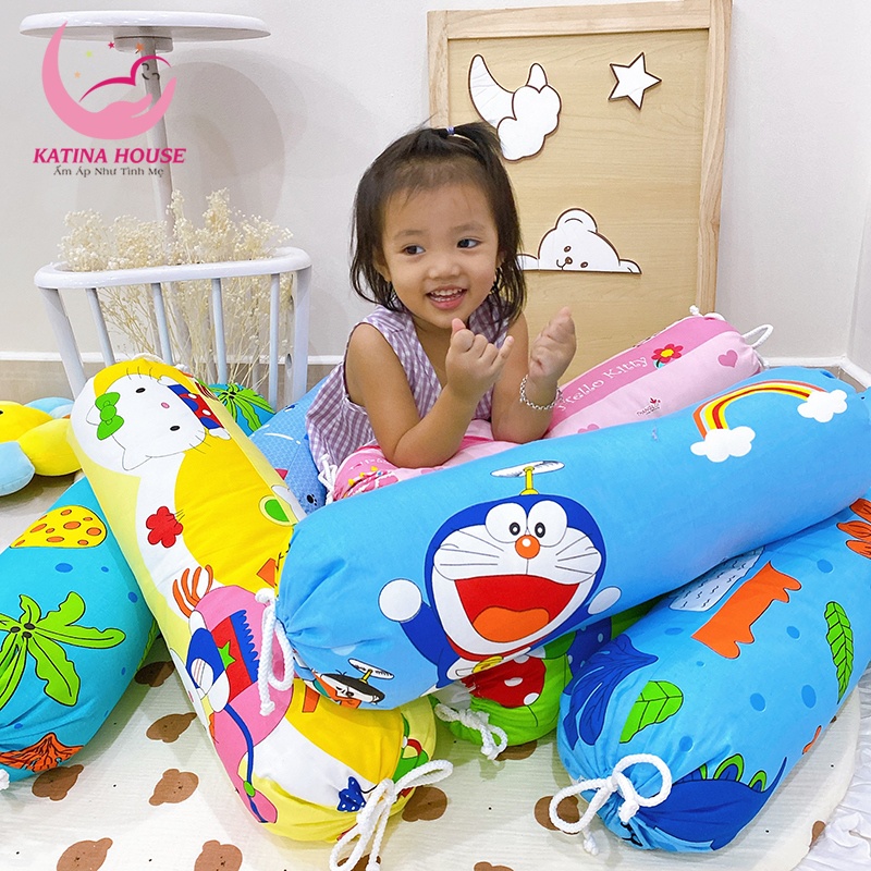 Gối ôm cho bé vải Thắng Lợi 60-70cm, gối mềm mát, nhiều họa tiết hoạt hình dễ thương quen thuộc