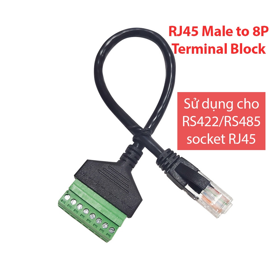 Dây cáp RJ45, đầu giắc 8P8C Terminal Block bắt vít cho thiết bị công nghệp, RS422, RS485, COM