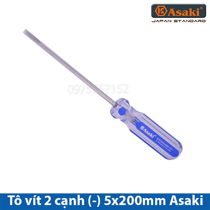 Tô vít 2 cạnh - Tuốc nơ vít đầu dẹp 5x200mm cán cứng nhựa trong Asaki