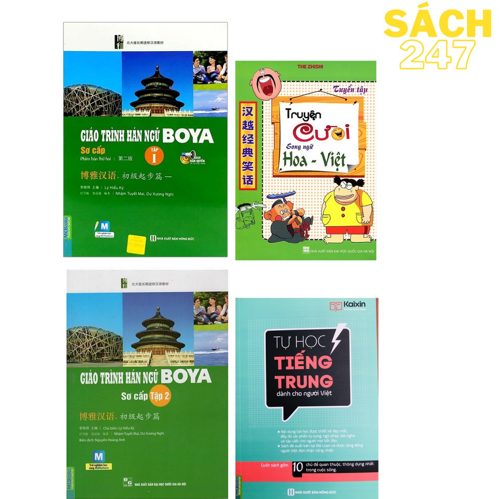 Sách - Combo Giáo Trình Hán Ngữ Boya Sơ Cấp 1 & 2 + Tự học tiếng Trung cho người việt + Truyện cười song ngữ Hoa Việt