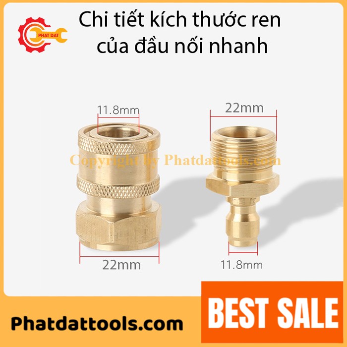 Khớp Đồng Nối Nhanh Đầu Ra Dây Áp Lực Cho Máy Rửa Xe Cao Áp-Máy Rửa Xe Gia Đình