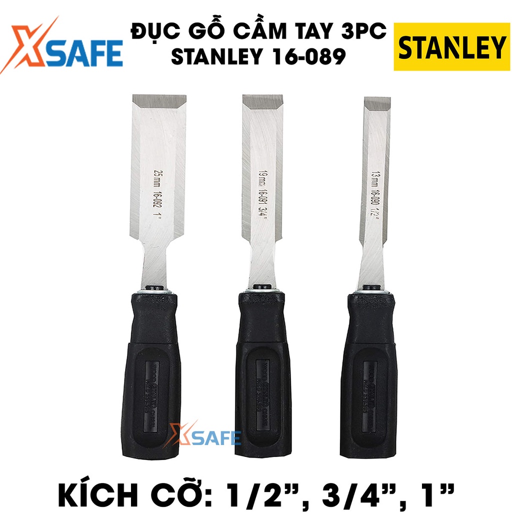 Bộ 3 đục gỗ cầm tay STANLEY 16-089 Mũi đục gỗ 3 kích thước, mũi thép cứng cáp không gỉ, thiết kế nhỏ gọn, tay cầm cao su