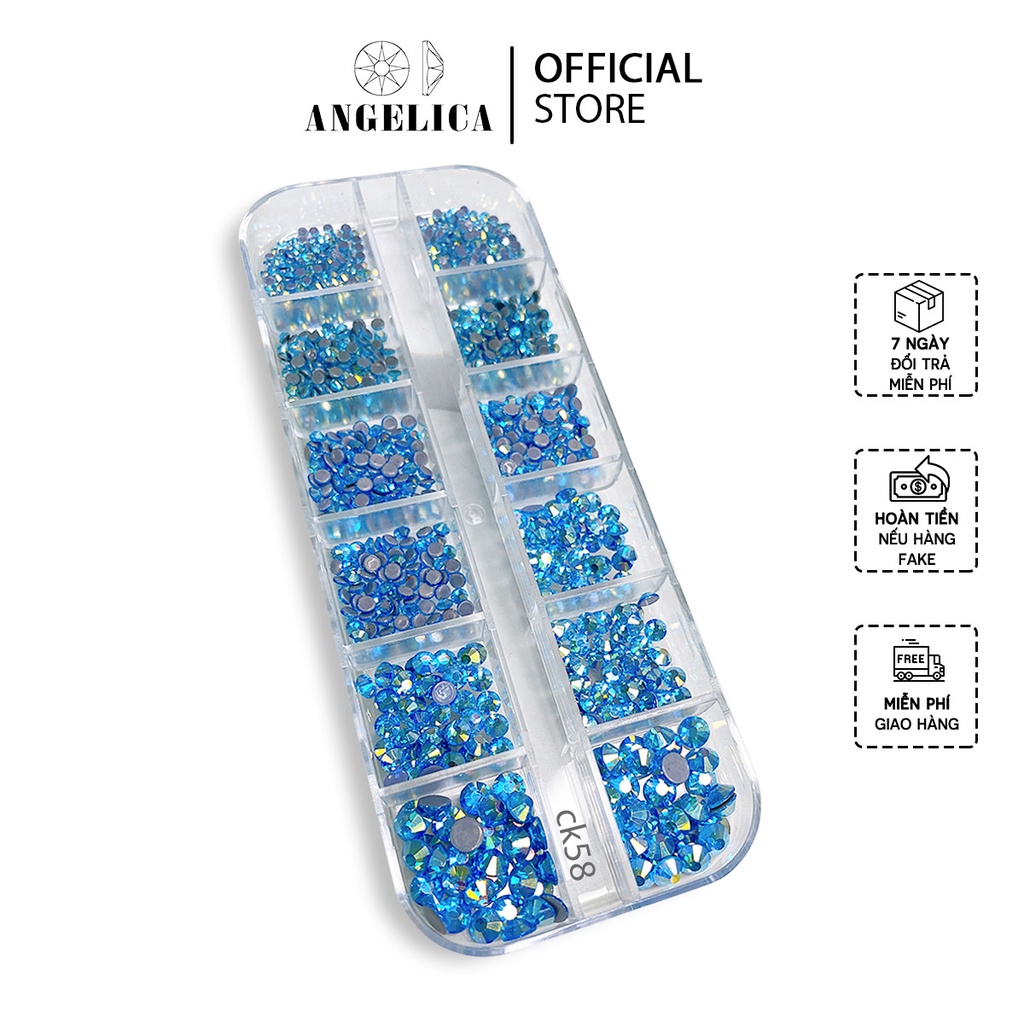 Đá Nail Chân Keo Khay Mix Size Màu Xanh Biển Trang Trí Móng ANGELICA CK58