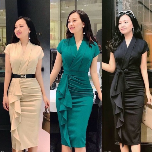 Đầm váy công sở xếp ly eo che bụng 2351 (kèm hình thật - CÓ BIG SIZE)