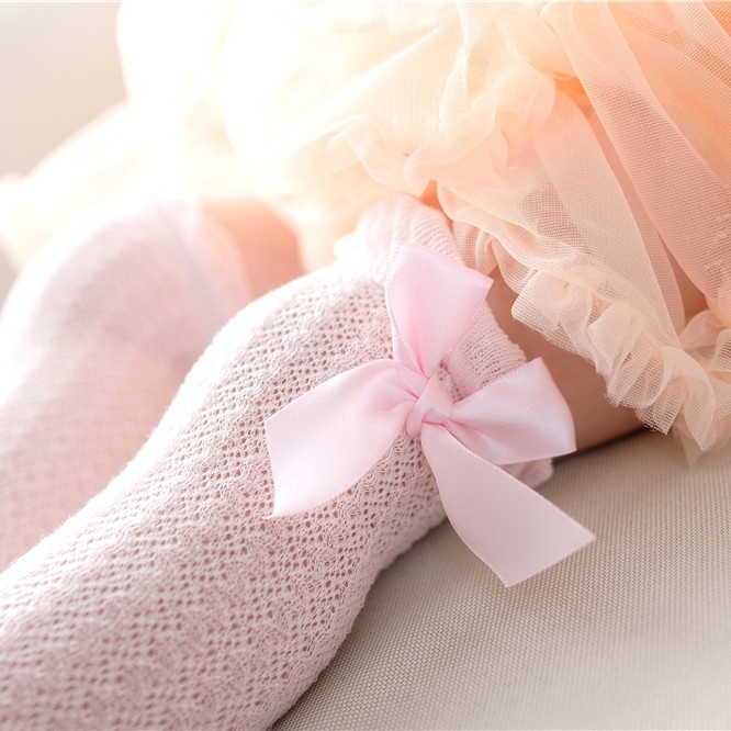 Tất Lưới Đính Nơ Siêu Mỏng Thoáng Khí Thoải Mái Cho Bé