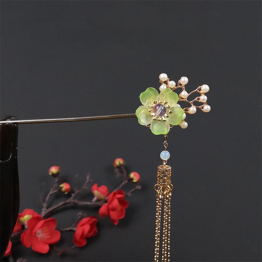 Trâm cài tóc hình hoa phối tua rua phong cách trung hoa cổ điển làm đẹp cho nữ