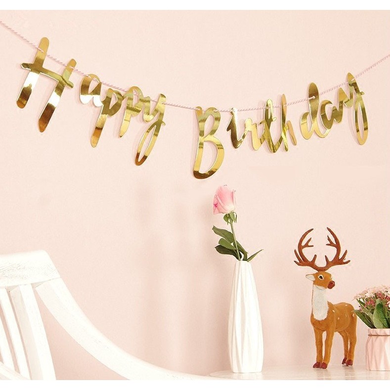 Happy Birthday Party Banner Gold Silver Rose Gold Color Màu Sắc