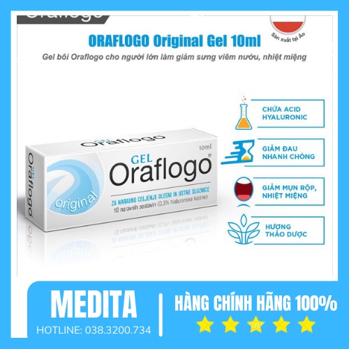 Gel bôi làm giảm đau nhiệt miệng, sưng viêm nướu, loét miệng, lở miệng cho người lớn Oraflogo Origina Gel 10ml