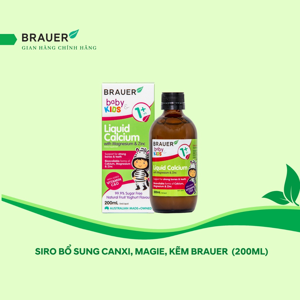 Siro bổ sung Canxi, Magie và Kẽm Brauer Baby &amp; Kids Liquid Calcium With Magnesium &amp; ZinC cho trẻ trên 1 tuổi (200ml)