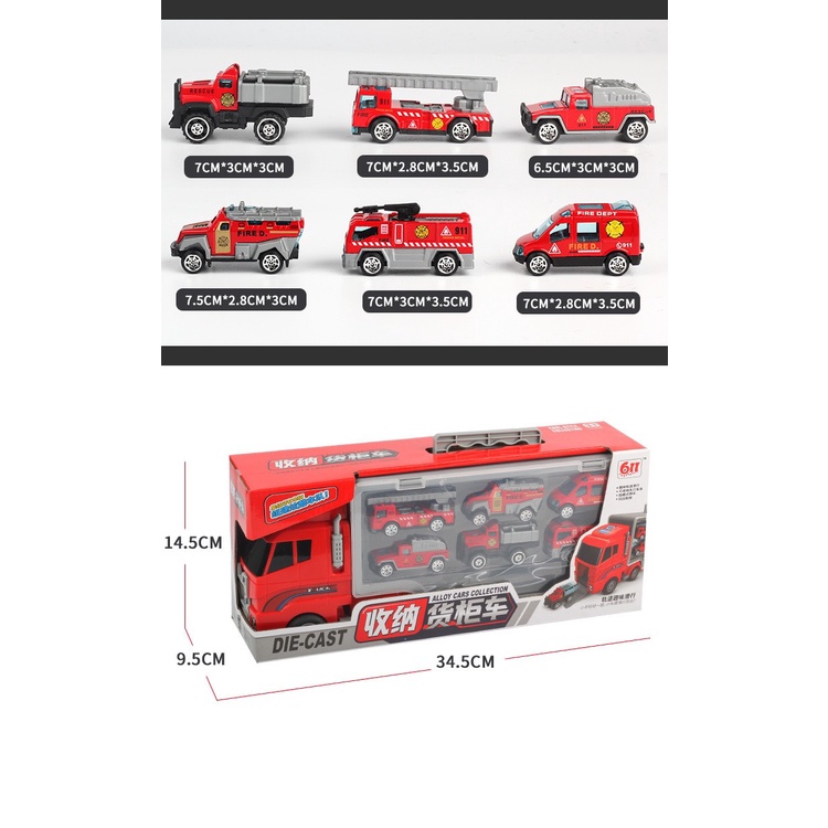 Xe Tải Container Lớn Với 6 Chiếc Xe Mini Mô hình Cứu hoả/ Cảnh sát/Quân sự - MH: B0328