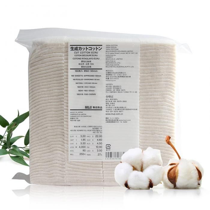 Muji Bông Tẩy Trang Không Tẩy Trắng 180 Miếng 60x50 mm