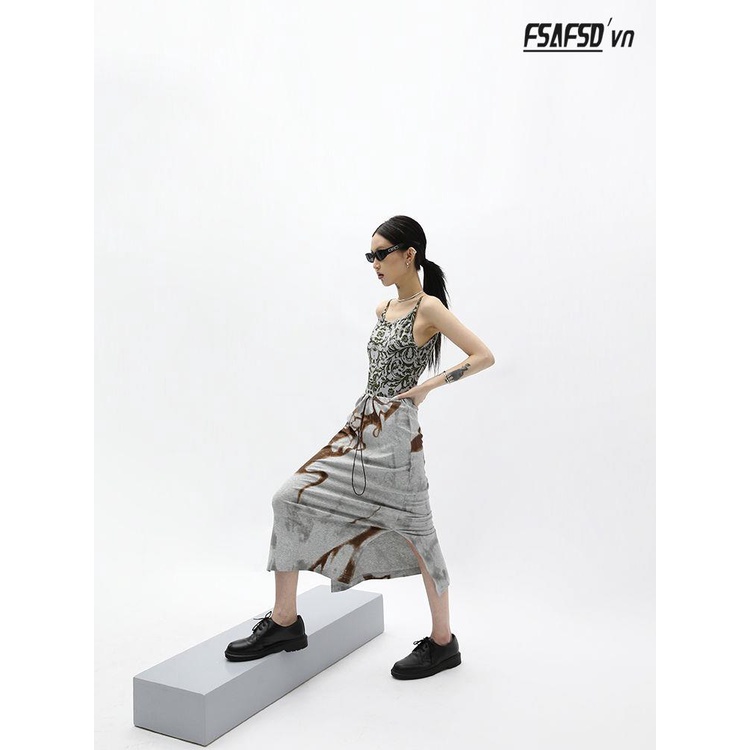 Chân Váy Chữ a Lưng Cao Xẻ Tà In Họa Tiết Xinh Xắn Dành Cho Nữ