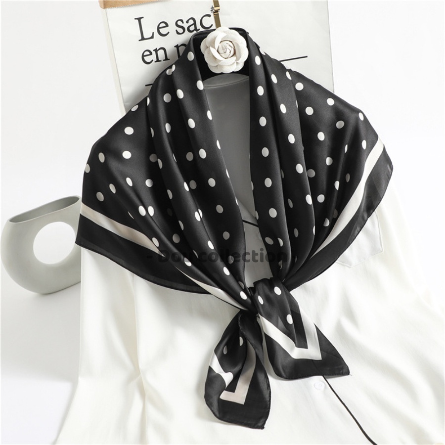 [NowShip2h] Khăn Lụa Vuông Làm Áo Yếm, Quàng CổHottren Họa Tiết Chấm Bi - Chất Liệu Chiffon - 90x90cm - Mã KL064