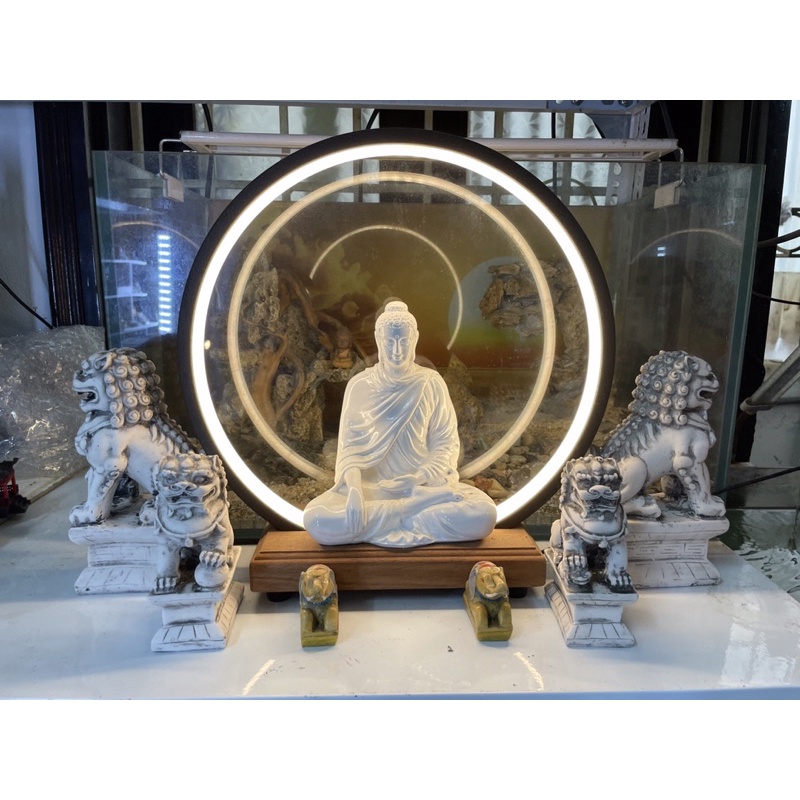 Đèn vòng tròn phát sáng trang trí tượng Phật - trang trí bán cạn, tiểu cảnh