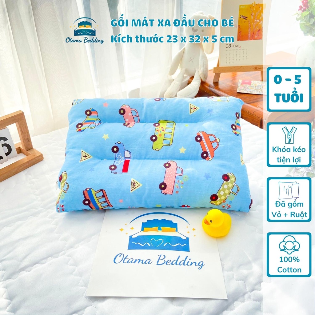 Gối ngủ cho bé cotton massage cổ. gối trẻ em đi xe cho bé sơ sinh 1 2 3 tuổi cao cấp - Otama Bedding