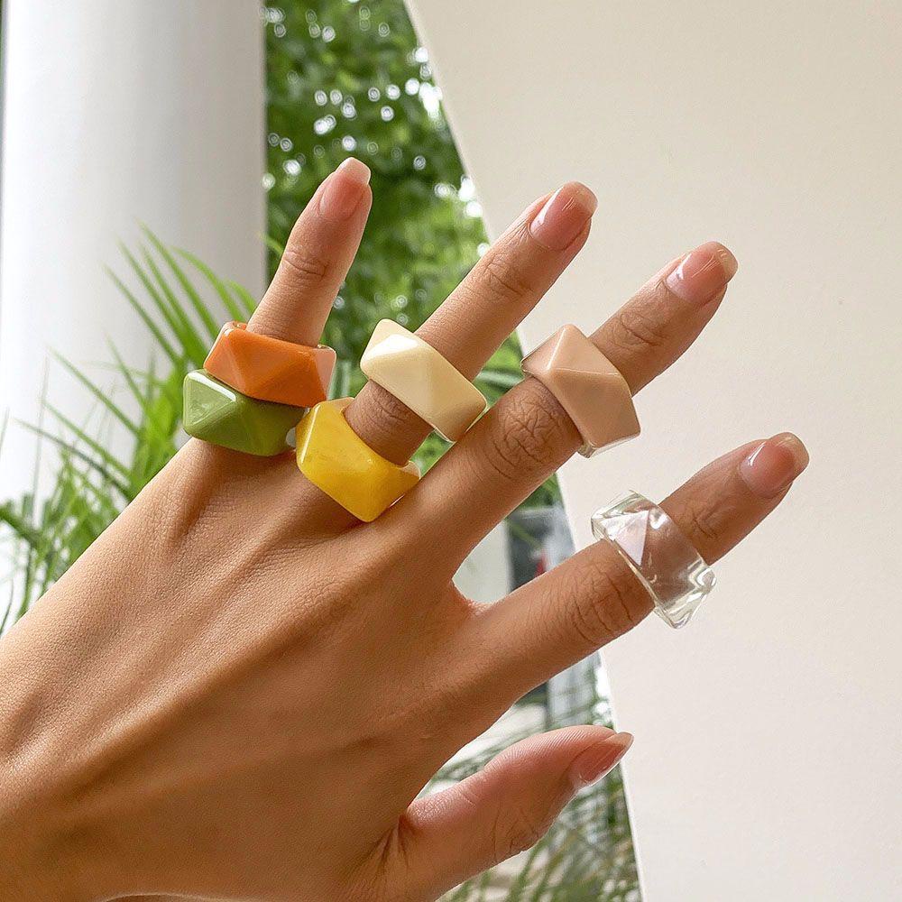 Nhẫn Nhựa Resin Màu Kẹo Kiểu Hình Học Phong Cách Punk Hàn Quốc 2Life