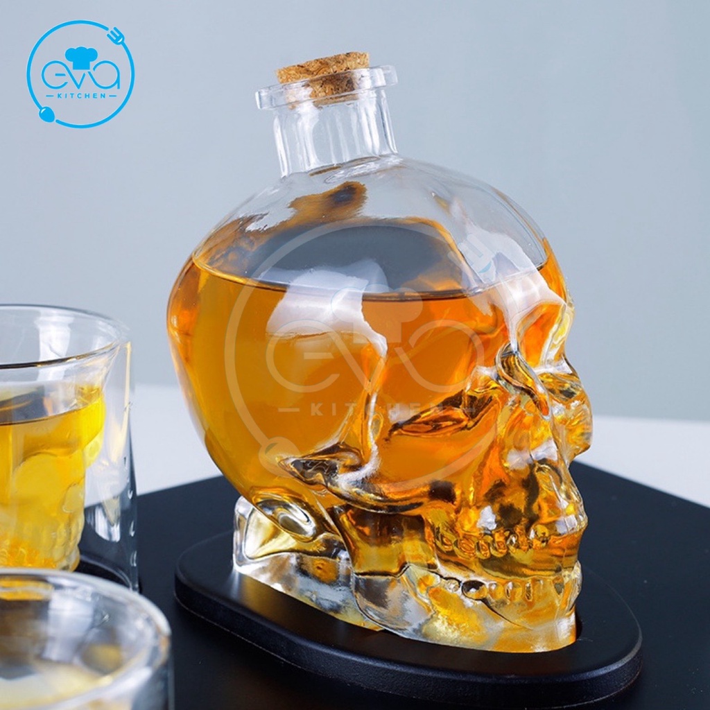 Bình Thuỷ Tinh Kiểu Dáng Đầu Lâu Nắp Nút Gỗ 750 Ml - Bình Đầu Lâu Nút Bần Đại M1322