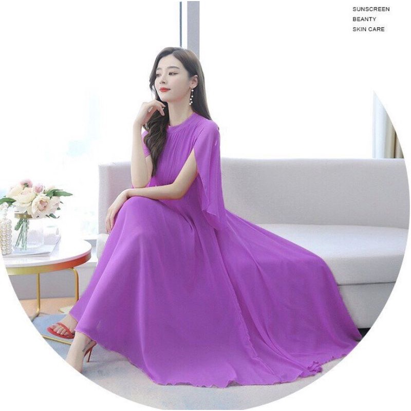 Đầm Maxi Lụa Cao Cấp Dáng Suông ,Váy Xếp Ly Cánh Tiên Dáng Xòe Vintage Kiểu Dáng Thanh Lịch M L XL