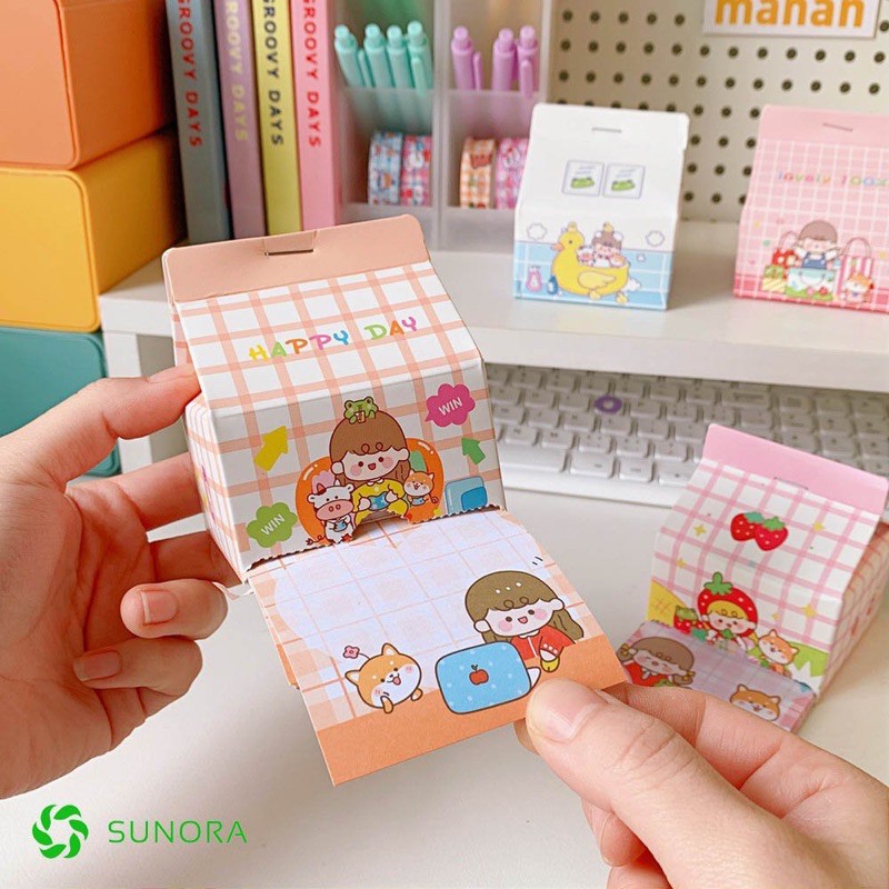 Giấy Note Giấy Ghi Chú Sticky Note Hình Hộp Sữa Xinh Xắn