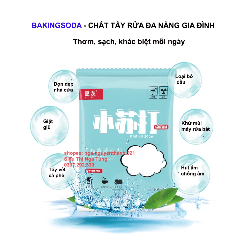 Baking soda 25gr bột tẩy rửa nhà bếp lồng giặt, vệ sinh nhà cửa, giặt đồ, khử mùi, tẩy trắng