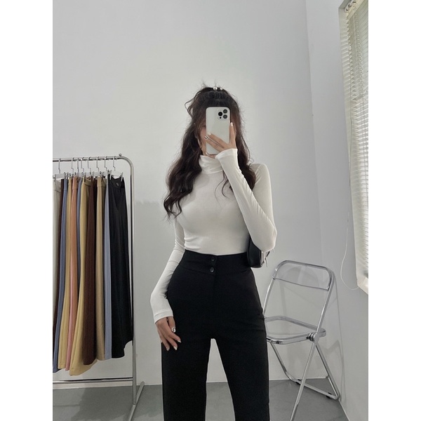 Áo Croptop Cổ Lọ Tay Dài- Áo Thun Cổ Lọ Crop Thun Gân Xịn