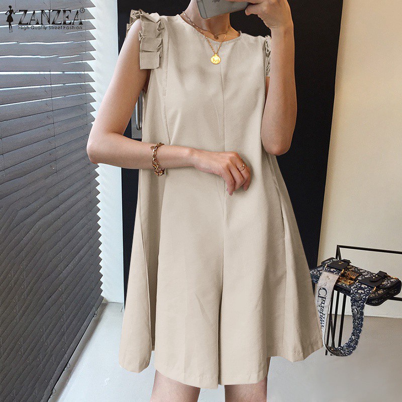 Bộ áo liền quần ZANZEA cổ tròn không tay dáng rộng thời trang dành cho nữ | BigBuy360 - bigbuy360.vn