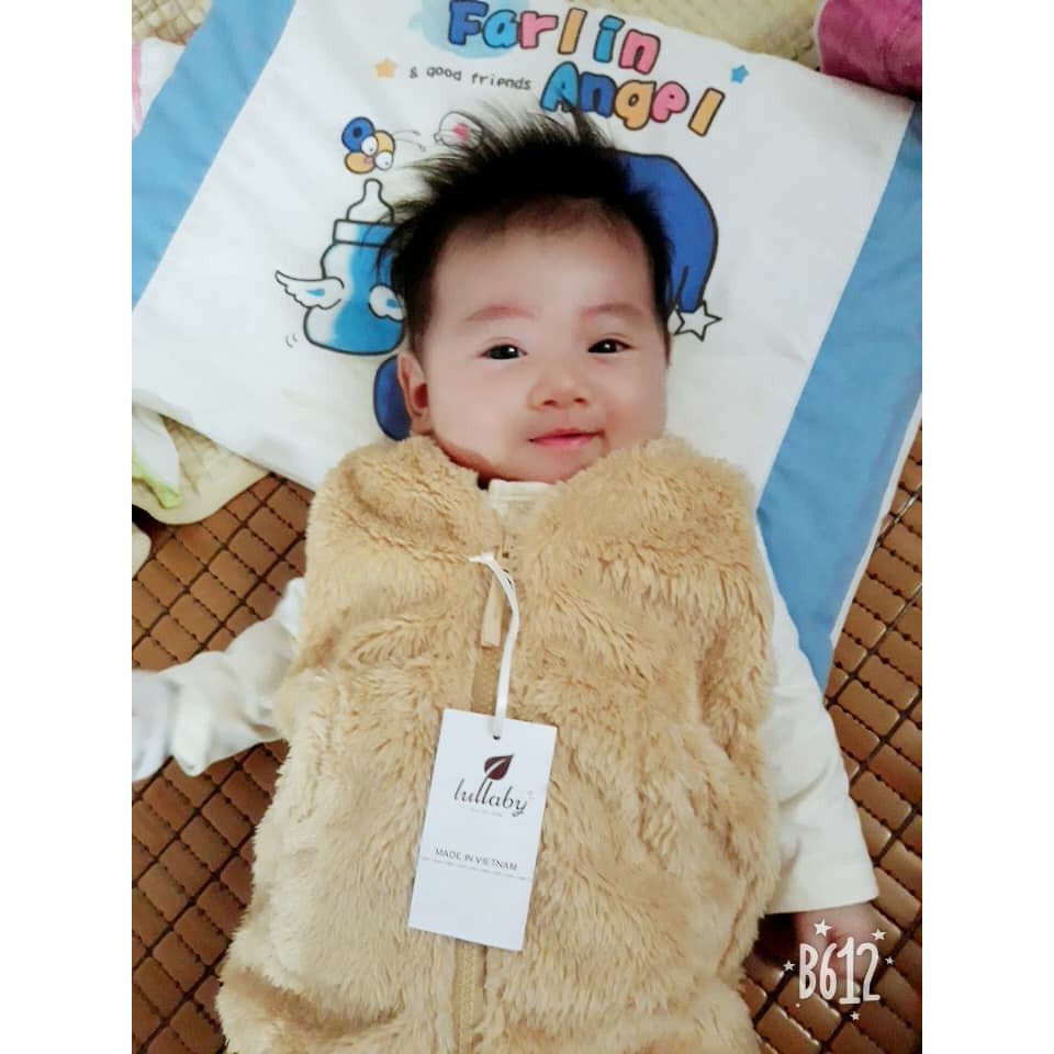 Áo gile lông cừu  khóa kéo không rụng lông hãng LULLABY cho bé trai bé gái ảnh thật