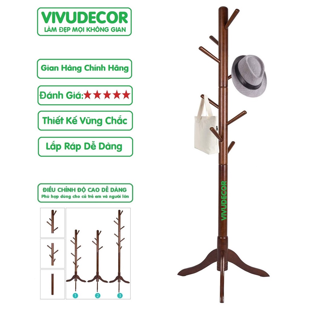 Cây Treo Quần Áo Gỗ Cao Su Tự Nhiên - Sang Trọng, Chất Lượng Hàng Xuất Khẩu Châu Âu - Cây treo quần áo Vivudecor