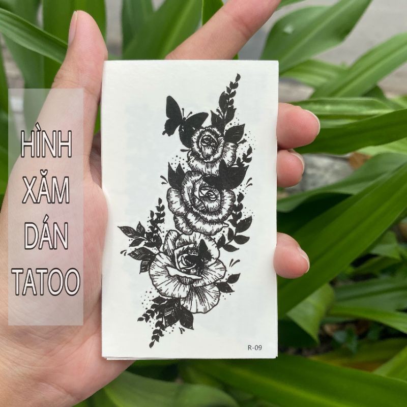 Hình xăm hoa đơn sắc r09. Tatoo dán tạm thời size 10x6cm