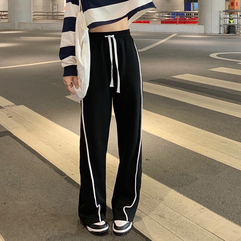 Quần thể thao ống rộng lưng thun co giãn phong cách Hàn Quốc cổ điển sành điệu cho nữ