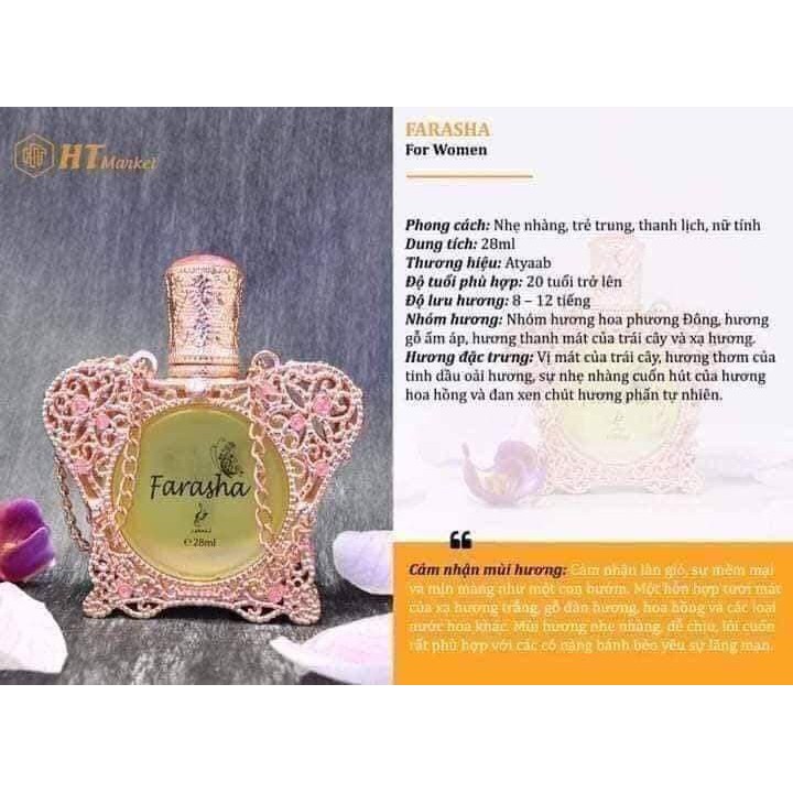 Tinh Dầu Nước Hoa Dubai Farasha Atyaab cho Nữ  28ml | BigBuy360 - bigbuy360.vn